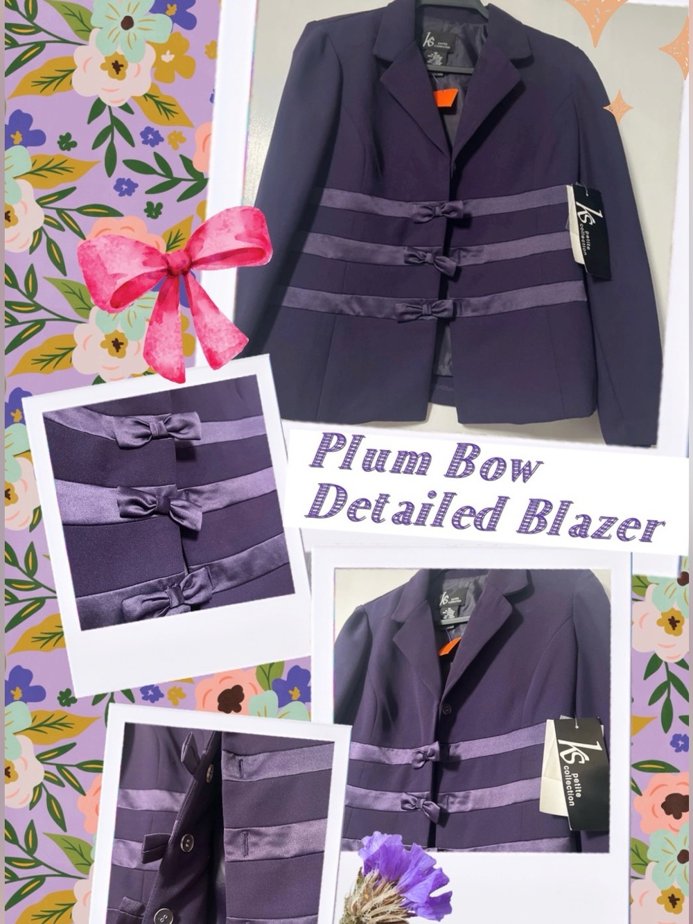 KS Collections Plum Bow Accented Blazer